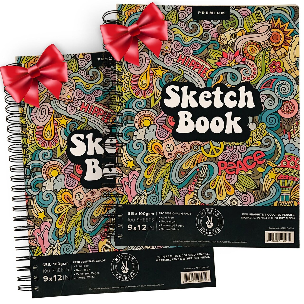 Sketch Book Pack 9 x 12 inches Pad, 2 Pack 100 Sheets Spiral Bound 65lb/100gsm, Acid Free Sketchbook Art Professional Artist Sketch Book for Drawing Painting Writing Paper Adults Kids Beginners